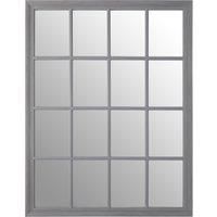 Grey Flat Wood Wall Mirror, 130x100cm Rectangle Mirror With 16 Panels & Hanging Hooks, Rustic Wall Dcor