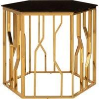 Orsina Contemporary Hexagonal Side Table, Sturdy Metal Side Table For Livingroom, Hexagonal Design Bedside Table in Gold
