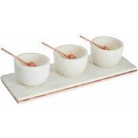 Premier Housewares Marble Serving Tray, 3 Condiment Board, White Marble, Copper Inlay - 31cm