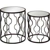 Orsina Set of 2 Black Side Tables With Undulating Frames, Tables With Exotic Circular Design, Mirrored Small Tables