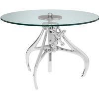 Orsina Retro Style Crank Mechanism Metal & Glass Table, Adjustable Height Table, Modern Design Bedside Table in Silver
