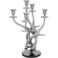 Premier Housewares Antler 5 Candelabra - Silver Nickel Finish & Black Marble Base
