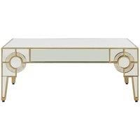 Orsina Art Deco Coffee Table, Antique Finished Accent Table, Mirrored Top Center Table, Decorative Livingroom Table in Gold