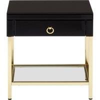 Orsina Gold Finish Side Table, Luxe Designed Bedside Table, Stylish Glossy Black Mirrored Sidetable For Livingrooms