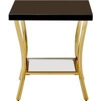 Orsina Stylish Black Mirror Side Table, Decent Gold Finish Bedside Table, Contemporary Decorative Table For Lounge