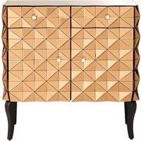 Orsina Spacious Copper Finish Cabinet, Unique Geomatric Design Sideboard Cabinet, Versatile Wooden Shelving Unit in Gold