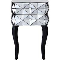 Orsina Unique 2 Drawer Bedside Table, Elegant Square Side Tables With Cut Glass Handles, Compact Lounge Sidetable in Silver
