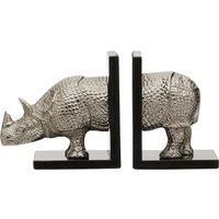 Premier Housewares Rhino Set of 2 Bookends in Silver Finish with Marble Bases