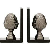 Premier Housewares Acorn Set of 2 Bookends in Silver Nickel Finish with Marble Bases