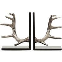 Premier Housewares Antler Set of 2 Bookends in Silver Finish with Marble Bases
