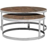 Orsina Silver Finish Nest Of 2 Round Tables, Wooden Side Tables, Metallic Bedside Table, Decorative Table For Hallway in Brown