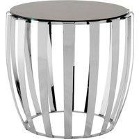 Orsina Luxurious Silver Finish Bedside Table, Distinctive Small Round Table With Black Glass Top, Modern Side Table