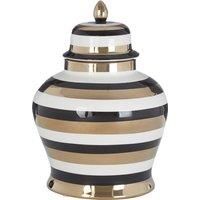 Premier Housewares Zeina Small Ceramic Jar - White/Black/Gold Finish, Gold