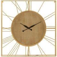 Premier Housewares Yaxi Iron Wall Clock - Faux Gold Foil/Natural Wood