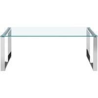 Orsina Rectangular Coffee Table, Black Tempered Glass Accent Table With Silver Stainless Steel Legs, Center Table