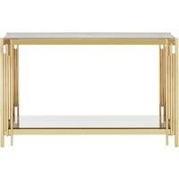 Premier Housewares Easily Maintained Linear Design Console Table, Durable Hallway Table, Glamorous Modern Console Table in Gold