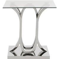 Orsina Stylish Design Curved Base End Table, Curved Base Metal End Table, Contemporary Aesthetic Bedside Table in Silver