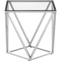 Orsina Functional Design Small Inverted Prism Table, Distinctive Twist Design Metal Table, Stylish Bedside Table in Silver