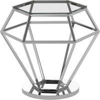 Premier Housewares Elegant Silver Finish Diamond End Table, Contemporary Metal End Table, Stainless Steel Frame Bedside Table