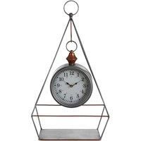 Premier Housewares Small Antique Desk Clock With Pendulum / Wireframe Table Clocks Silver Finish With Copper Detail Clocks For Living Room Tables / Bedroom / Kitchen Table 26 x 64 x 34