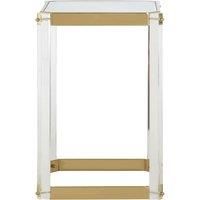 Orsina Reflective Gold Finish Frame Side Table With Mirrored Top, Contemporary Clear Acrylic Frame Bedside Table