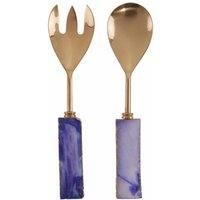 Fifty Five South Blue / Gold Serving Set, Set Of 2, Blue Agate / Gold Finish