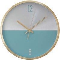 Premier Housewares Wall Clock Silver / Blue Finish Gold Frame Clocks For Living Room / Bedroom / Contemporary Style Round Shaped Design Metal Clocks 4 x 30 x 30