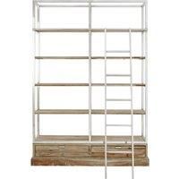 Orsina Display Unit With Moveable Ladder, Shelf Unit With Storage Drawers, Wall Shelving Unit, Pine Wood Bookcase in Brown