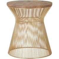 Orsina Small Coffee Table, Hourglass Wire Frame with Gold Finish, Natural Mango Wood Circular Top, Modern Table