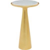 Orsina Large Gold Side Table With Conical Base, Unique Gold Finished Round Bedside Table, White Marble Side Table