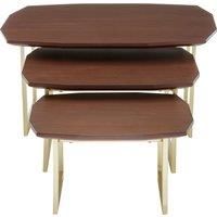 Orsina Set of 3 Nesting Side Tables, Round Walnut Wooden Top Bedside Tables With Gold Finish Legs, Decorative Tables