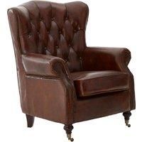 Brown Leather Scroll Armchair, Lounge Chair With Quilted Backrest,Walnut Wooden Chair With Stud Details