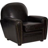 Black Leather Classic Armchair,Leather Upholstered Ocassional Chair,Metallic Black Seat With Brass Studs