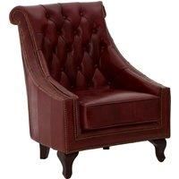 Red Leather Studded Armchair,Stately Lounge Chair With Quilted Backrest,Copper Studded Armrest Chair