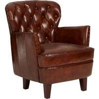 Mocha Brown Button Back Armchair,Lounge Chair With Quilted Backrest,Metallic Studded Seat With Walnut Feet