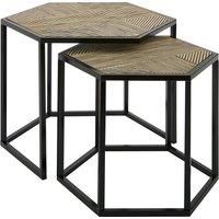 Orsina Set of 2 Hexagon Side Tables, Natural Bamboo Topped Nesting Tables, Sofa Side Tables, Decorative Bedside Tables in Black