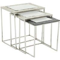 Orsina Luxe Set Of 3 Rectangular Nesting Tables, Nickel & Gunmetal Finish Decorative Tables, Antique Bedside Tables in Silver