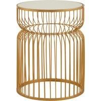 Orsina Gold Metal Wireframe Round Side Table, Bedside Table With Mirror Top, Metallic Finish Accent Table, Round Table