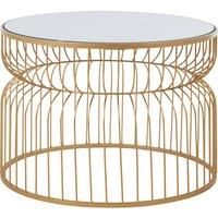 Orsina Round Gold Side Table With Mirror Top, Wireframe Small Side Table, Luxe Accent Table, Stylish Bedside Table