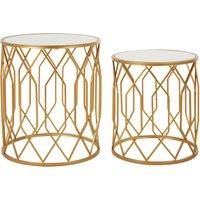 Premier Housewares Set Of 2 Gold Frame Round Side Tables, Gold