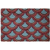 Wadiga Coconut Fibre Doormat with Art Deco Motifs 60 x 40 cm Blue and Pink