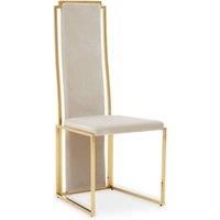 Luxurious Modern Dining Chair, Stainless Steel Gold Finished Frame Accent Chair. Natural Fabric Dining Chair