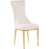 Orsina White Dining Chair, Comfortable Leather Desk Chair, Backrest Dining chair, Faux White Leather in Gold