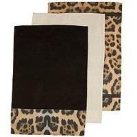 Leopard Print Kitchen Textiles Double Oven Glove Apron Tea Towels Set Of 3 New