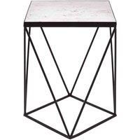 Loha Side Table   White Marble    Black Iron
