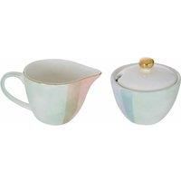 Premier Housewares Milk Pots Pastel Shades Milk Jug and Sugar Bowl Set Porcelain Pot and Creamer Durable Sugar Pot with Metallic Hue 14 x 7 x9