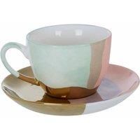 Premier Housewares Coffee Cup Set of 2 Tea Cup Designed Afternoon Tea Set Elegant Tea Mugs Colorful Tea Cups Set Light Tea Cups with Handle 13 x 6 x 13