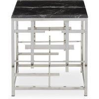 Orsina Modern Black Marble Side Table, Silver Finished Bedside Table, Small Table By Couch, Stylish Lounge Table