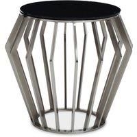 Orsina Modern Silver Round Table with Black Glass, Decent Silver Sidetable For Hallways, Elegant Bedside Table