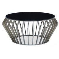 Orsina Elegant Black & Silver Round Coffee Table, Spacious Silver Finished Table, Modern Decorative Coffee Table